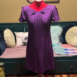 Adorable royal purple 100% silk dress with puff pleated sleeves